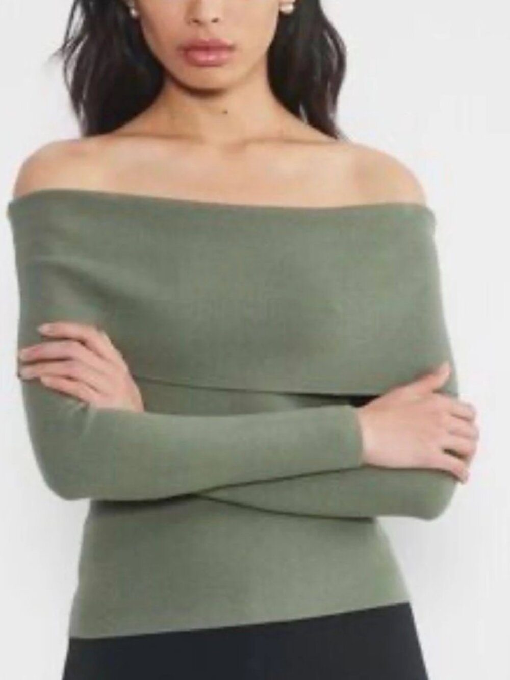 aritzia Wilfred Off The Shoulder Nola Sweater, Green, Size XS